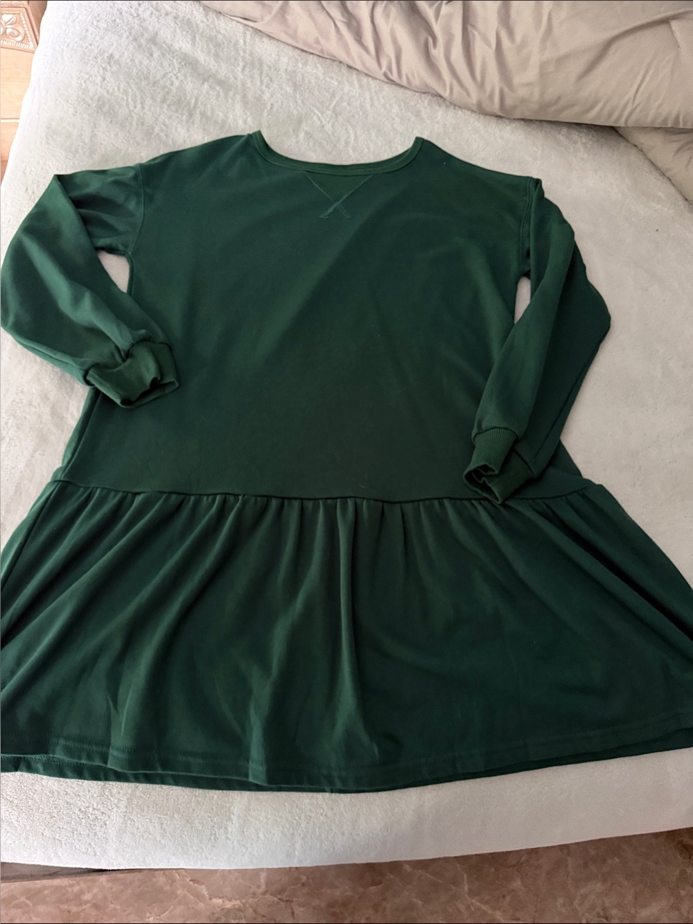 Forest Green Long Sleeve Ruffle Hem Dress